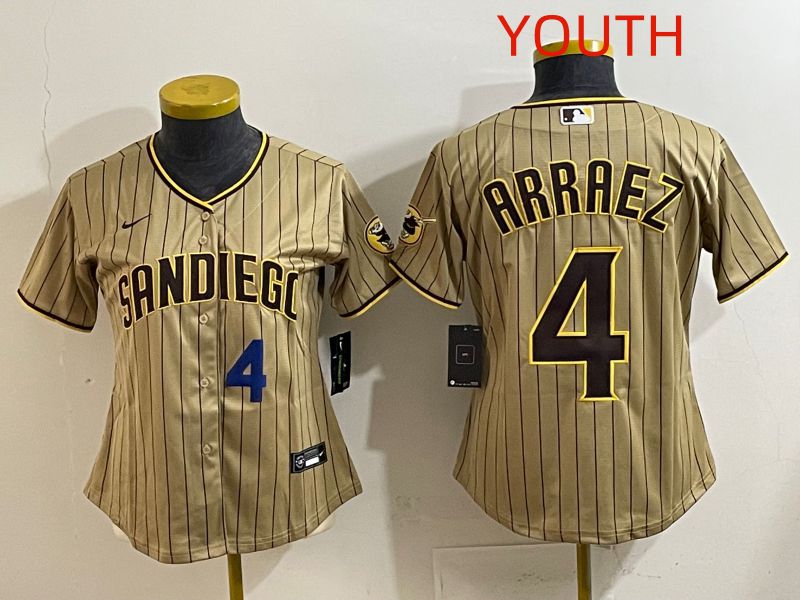 Youth San Diego Padres #4 Arraez Brown Stripe Game 2025 Nike MLB Jersey style 4->youth mlb jersey->Youth Jersey